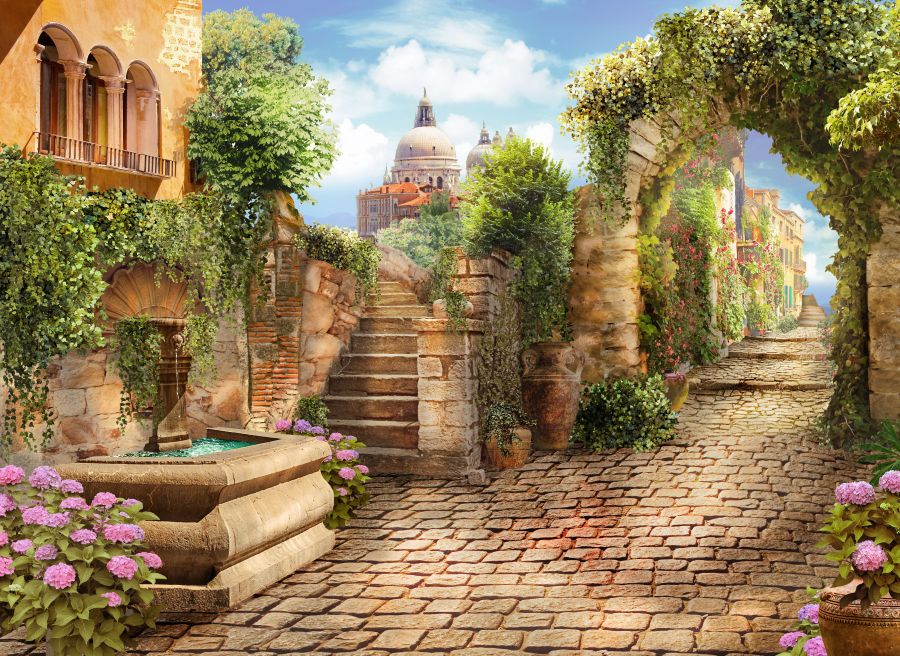 Картина на холсте уютный дворик, арт hd0899001