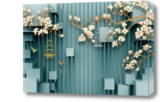 Картина 3D кубы и ветви