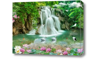 Картина Водопад с лебедями